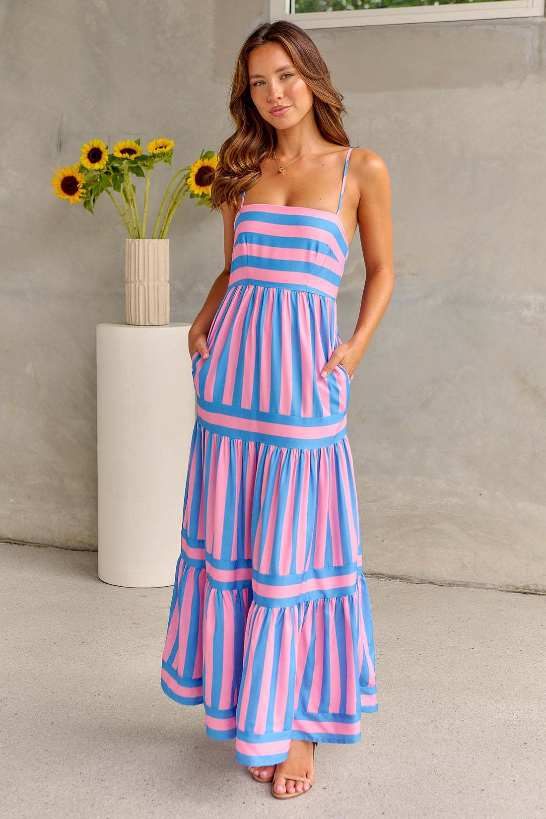 Robe Longue Dos Nu Rayée Chic