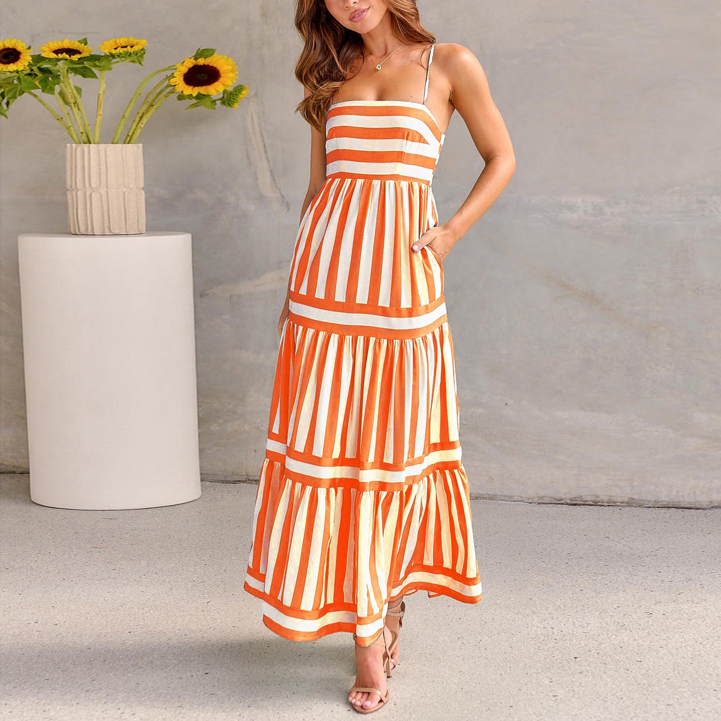 Robe Longue Dos Nu Rayée Chic