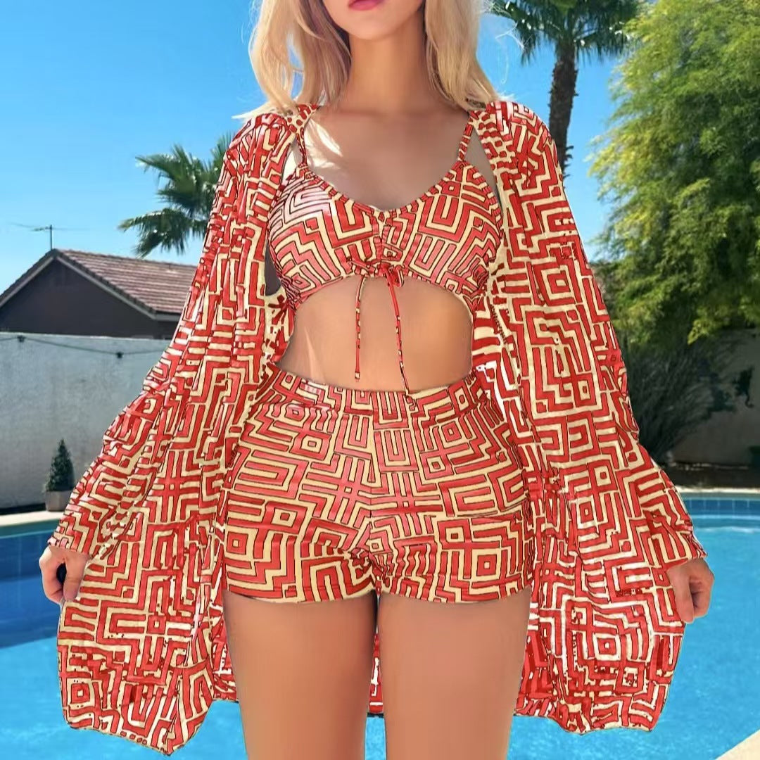 Maillot de Bain 3 Pièces à Carreaux