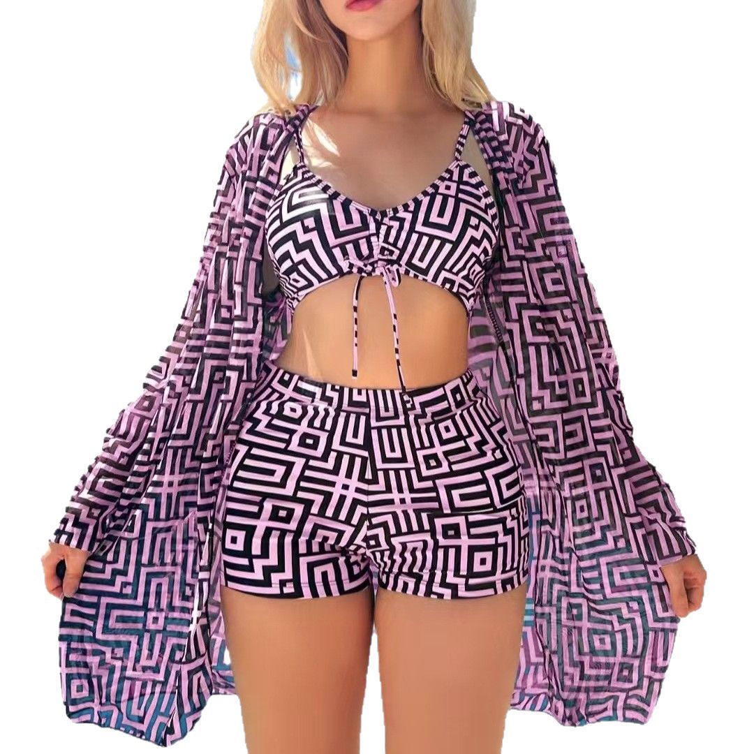 Maillot de Bain 3 Pièces à Carreaux