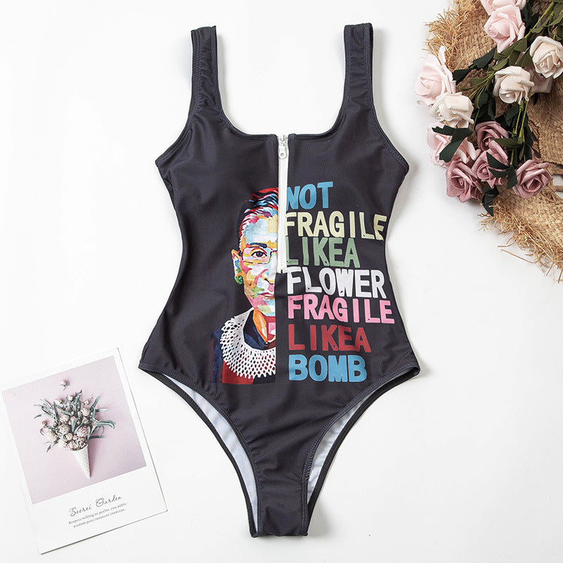 Maillot Une Pièce Zippé Imprimé