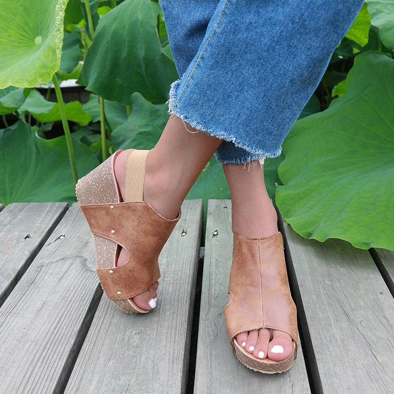 High Heel Fish Mouth Handmade Shoes Retro Sandals