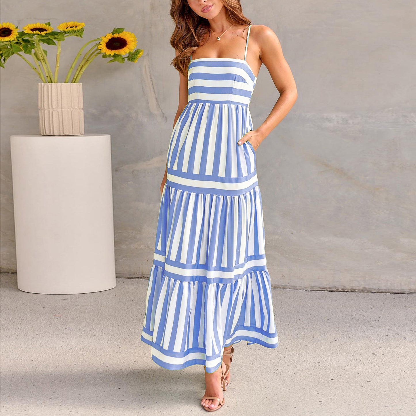 Robe Longue Dos Nu Rayée Chic