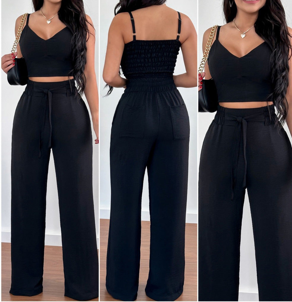 Ensemble Femme Chic 2 Pièces – Top Dos Nu & Pantalon Taille Haute