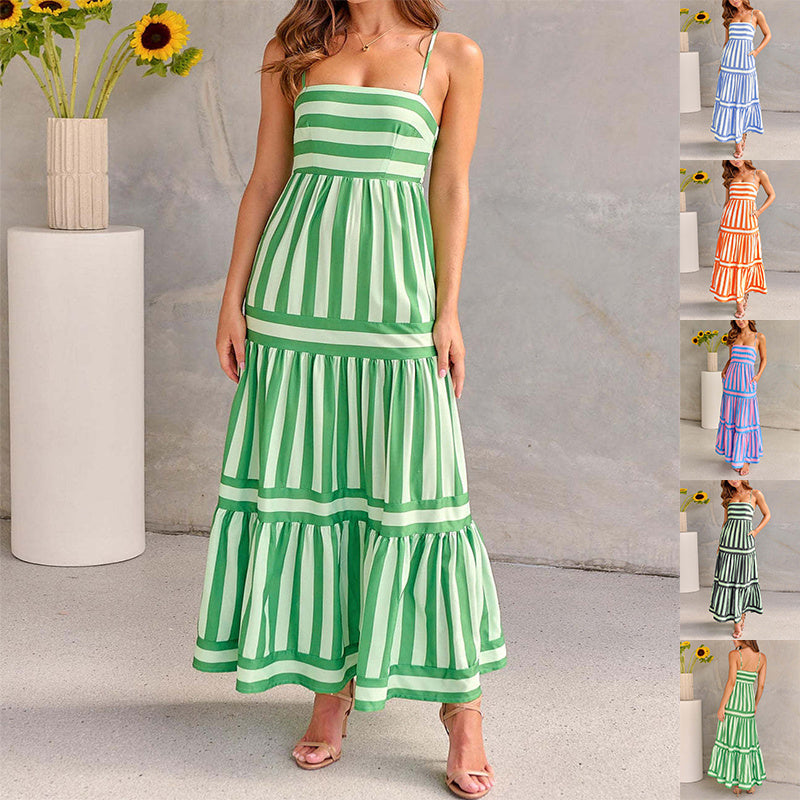 Robe Longue Dos Nu Rayée Chic