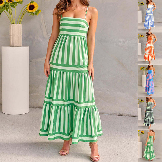 Robe Longue Dos Nu Rayée Chic