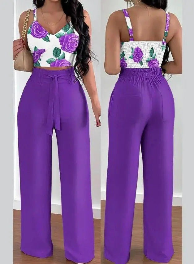 Ensemble Femme Chic 2 Pièces – Top Dos Nu & Pantalon Taille Haute