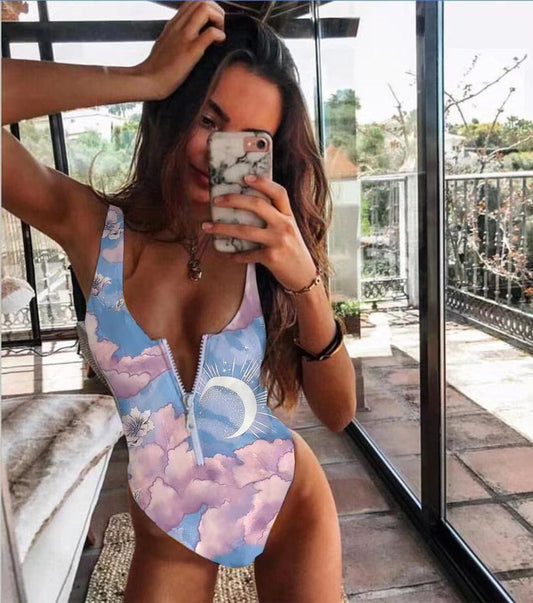 Maillot Une Pièce Zippé Imprimé