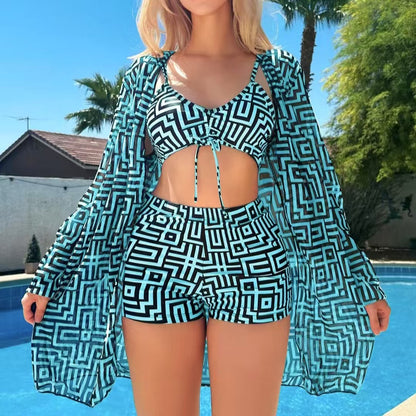 Maillot de Bain 3 Pièces à Carreaux