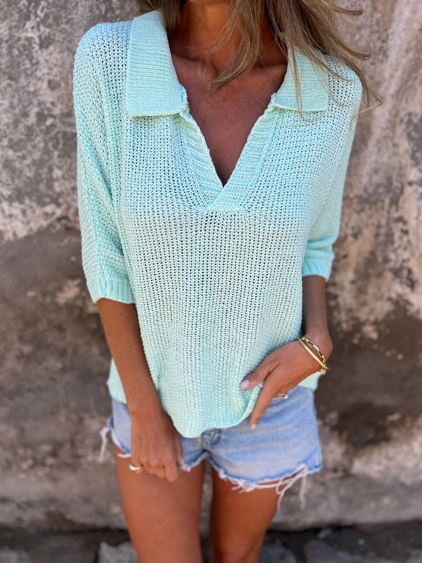 Chemise Pull en Maille à Col à Revers