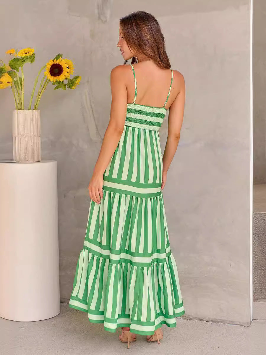 Robe Longue Dos Nu Rayée Chic