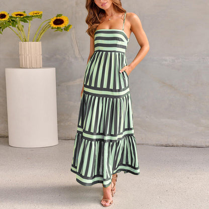 Robe Longue Dos Nu Rayée Chic