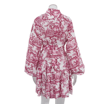 Mini robe plissée à lacets pour femmes, col montant, manches bouffantes, mode féminine élégante,