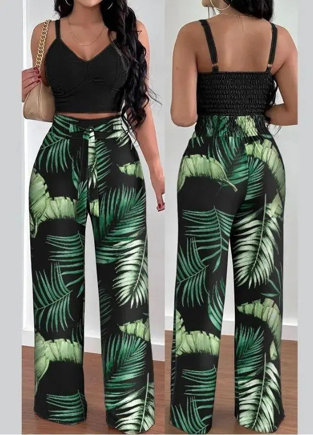 Ensemble Femme Chic 2 Pièces – Top Dos Nu & Pantalon Taille Haute