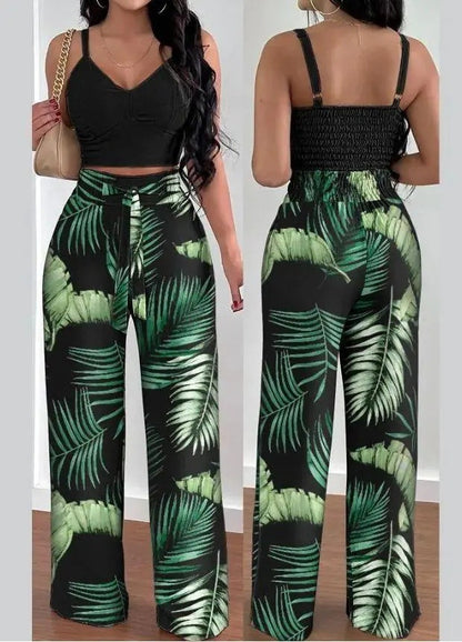 Ensemble Femme Chic 2 Pièces – Top Dos Nu & Pantalon Taille Haute