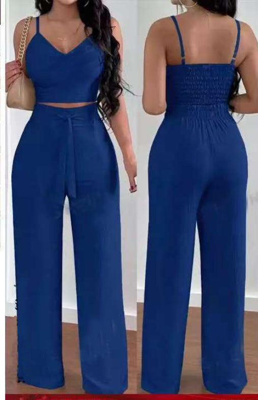 Ensemble Femme Chic 2 Pièces – Top Dos Nu & Pantalon Taille Haute