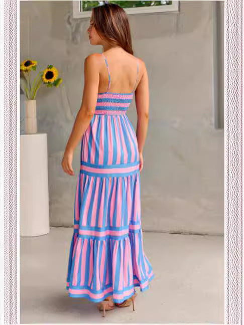 Robe Longue Dos Nu Rayée Chic