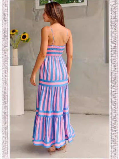 Robe Longue Dos Nu Rayée Chic